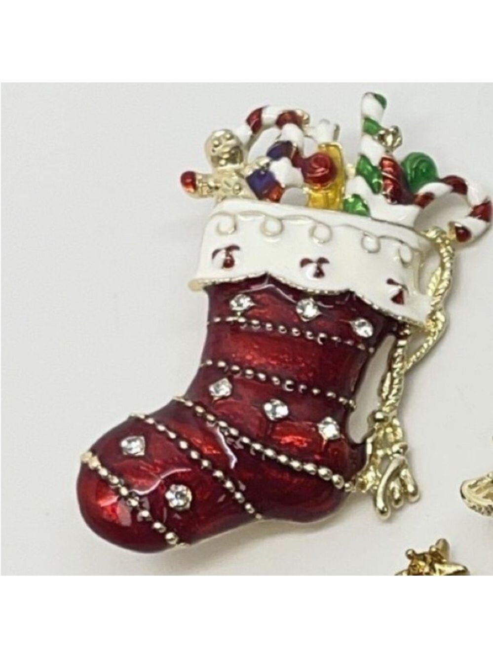 Festive Red Christmas Stocking Brooch 2029
